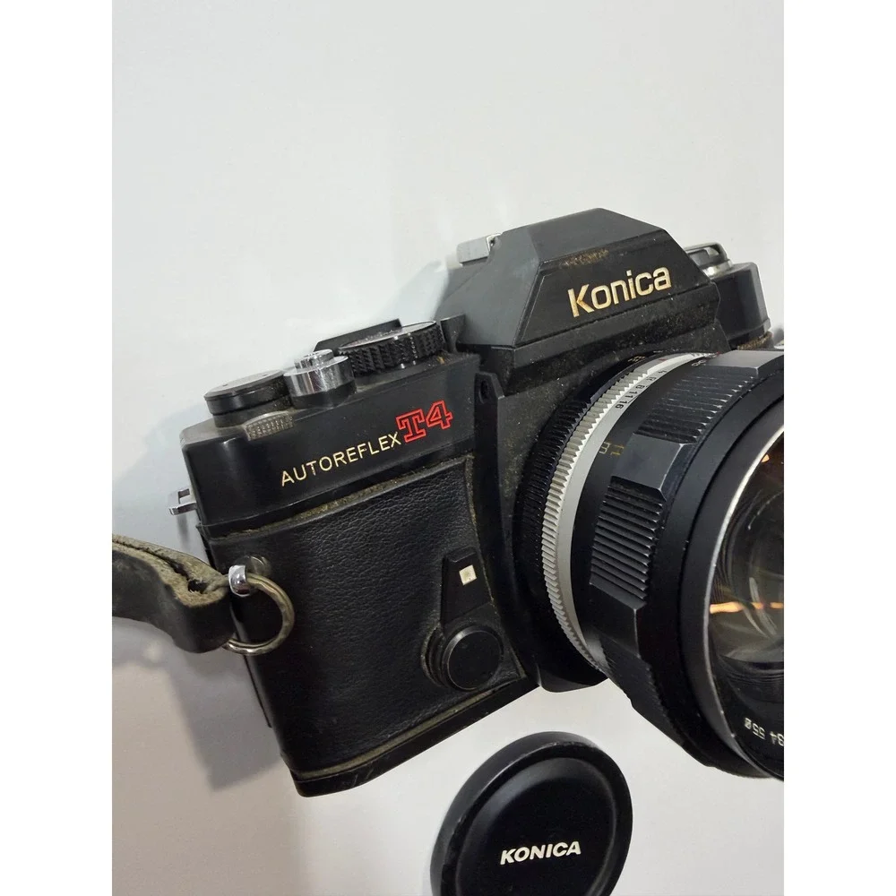 Konica Autoreflex T4 35mm SLR Film Camera Hexanon AR 57mm f1.4 Lens